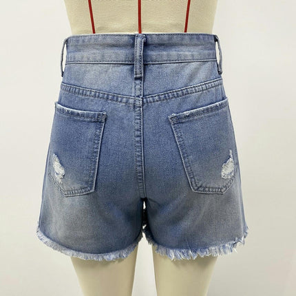 Women Casual High Waisted Denim Shorts Frayed Raw Hem Ripped Jeans Shorts