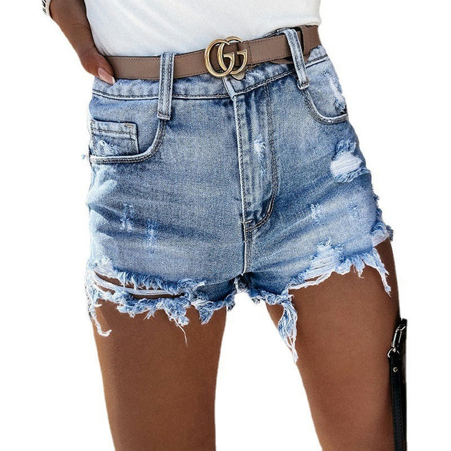 Women High Waisted Denim Shorts Frayed Raw Hem Casual Ripped Jeans Shorts