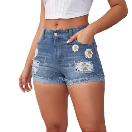 Women Mid Rise Ripped Casual Jeans Shorts Frayed Raw Hem Denim Shorts-A1