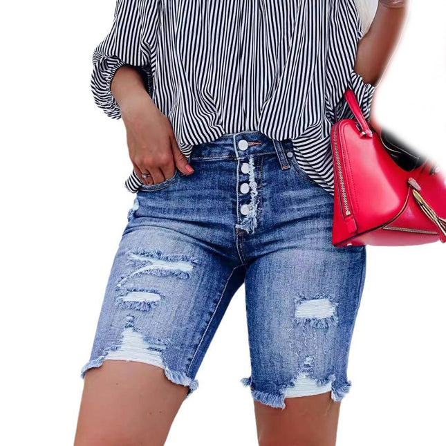 Women Jean Shorts Ripped Casual Summer Mid Waist Denim Jean Shorts