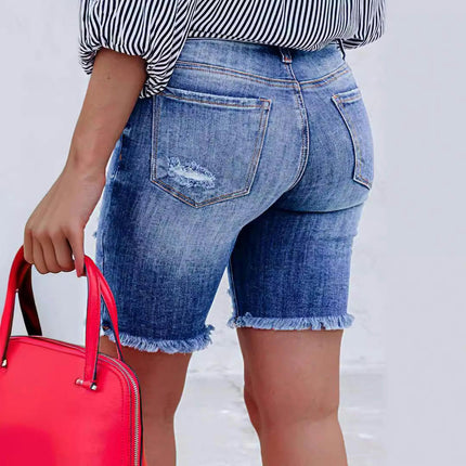 Women Jean Shorts Ripped Casual Summer Mid Waist Denim Jean Shorts