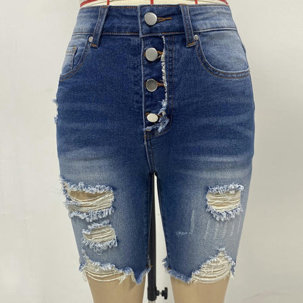 Women Jean Shorts Ripped Casual Summer Mid Waist Denim Jean Shorts