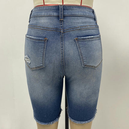 Women Jean Shorts Ripped Casual Summer Mid Waist Denim Jean Shorts