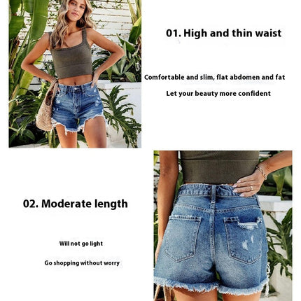 Women Mid Rise Ripped Jeans Shorts Frayed Raw Hem Denim Shorts