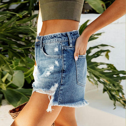 Women Mid Rise Ripped Jeans Shorts Frayed Raw Hem Denim Shorts