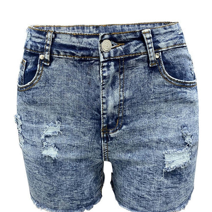 Women Mid Rise Ripped Stretchy Jeans Shorts Frayed Raw Hem Denim Shorts