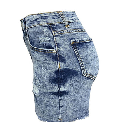 Women Mid Rise Ripped Stretchy Jeans Shorts Frayed Raw Hem Denim Shorts