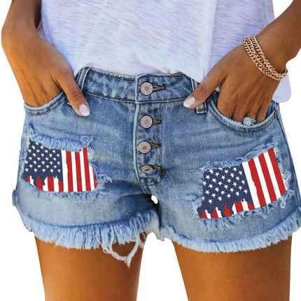 Women's Casual Frayed Raw Hem Denim Shorts Mid Waisted Ripped Jean Shorts