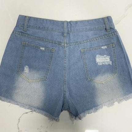 Women's Casual Frayed Raw Hem Denim Shorts Mid Waisted Ripped Jean Shorts