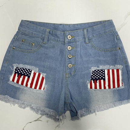 Women's Casual Frayed Raw Hem Denim Shorts Mid Waisted Ripped Jean Shorts