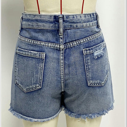 Women Casual High Waisted Denim Shorts Distressed Frayed Raw Hem Jeans Shorts