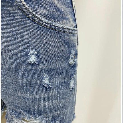 Women Casual High Waisted Denim Shorts Distressed Frayed Raw Hem Jeans Shorts