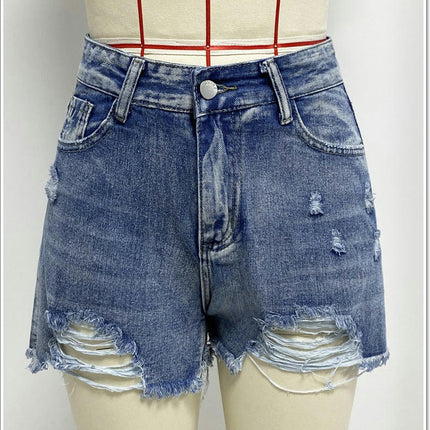 Women Casual High Waisted Denim Shorts Distressed Frayed Raw Hem Jeans Shorts