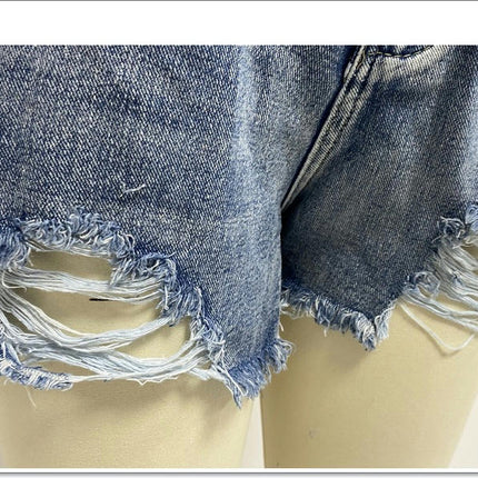 Women Casual High Waisted Denim Shorts Distressed Frayed Raw Hem Jeans Shorts