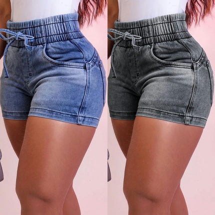 Womens Stretchy Denim Shorts Casual Trendy Elastic Waist Jeans Shorts