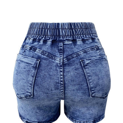 Womens Stretchy Denim Shorts Casual Trendy Elastic Waist Jeans Shorts