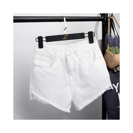 Women Casual High Waisted Denim Shorts Frayed Raw Hem Jeans Shorts-A1