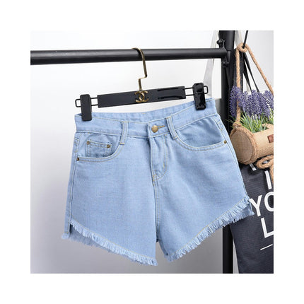 Women Casual High Waisted Denim Shorts Frayed Raw Hem Jeans Shorts-A1