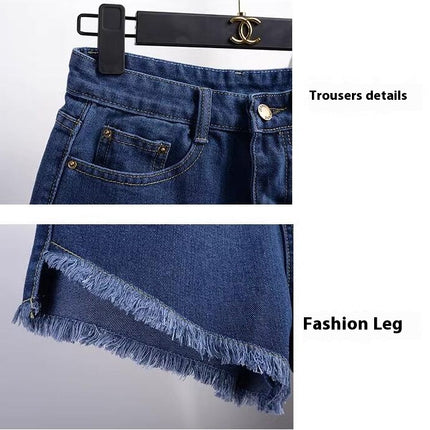 Women Casual High Waisted Denim Shorts Frayed Raw Hem Jeans Shorts-A1