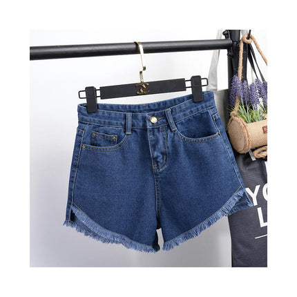 Women Casual High Waisted Denim Shorts Frayed Raw Hem Jeans Shorts-A1