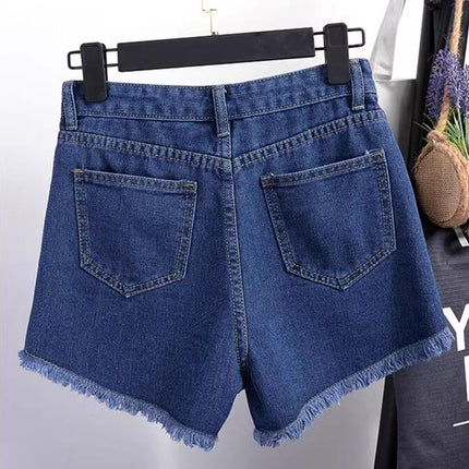 Women Casual High Waisted Denim Shorts Frayed Raw Hem Jeans Shorts-A1