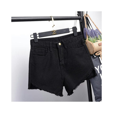 Women Casual High Waisted Denim Shorts Frayed Raw Hem Jeans Shorts-A1