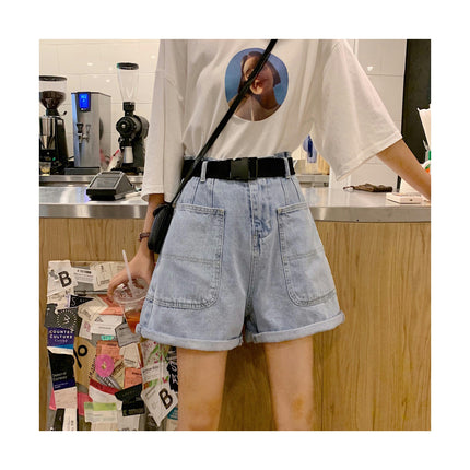 Women's High Waist Denim Shorts Casual Summer Wide Leg Jean Shorts with Pockets