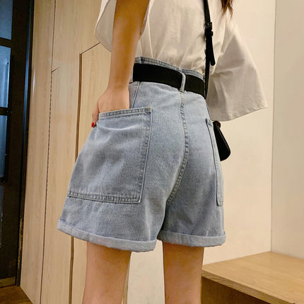 Women's High Waist Denim Shorts Casual Summer Wide Leg Jean Shorts with Pockets