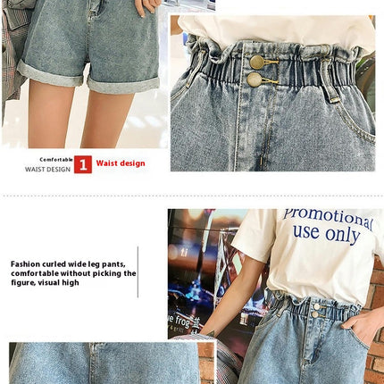 Women's Jean Shorts High Waisted Casual Summer Elastic Waisted Roll Hem Denim Shorts