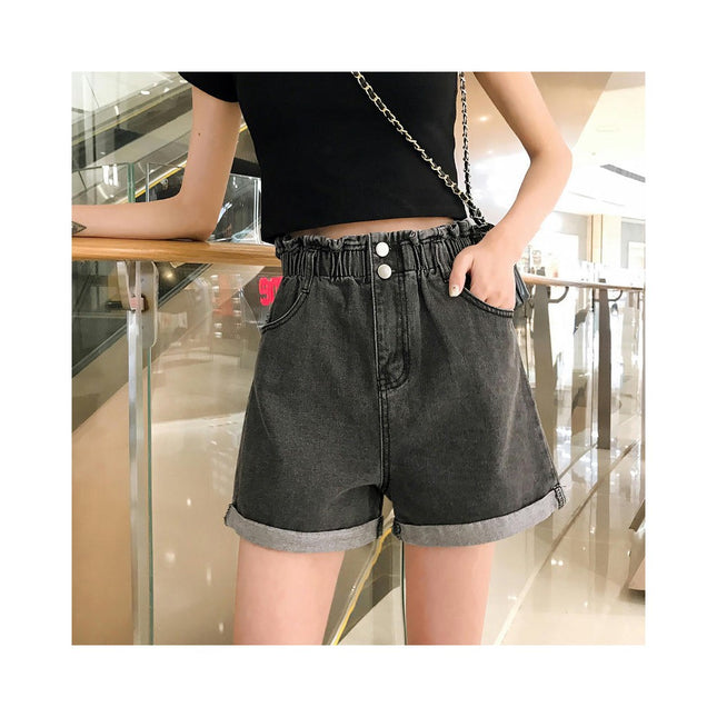 Women's Jean Shorts High Waisted Casual Summer Elastic Waisted Roll Hem Denim Shorts