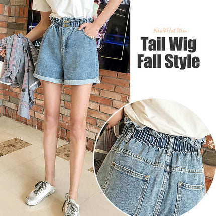 Women's Jean Shorts High Waisted Casual Summer Elastic Waisted Roll Hem Denim Shorts