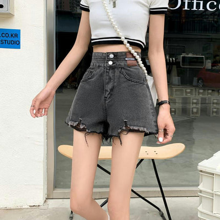 Women's High Waisted Ripped Denim Shorts Summer Frayed Raw Hem Jean Shorts