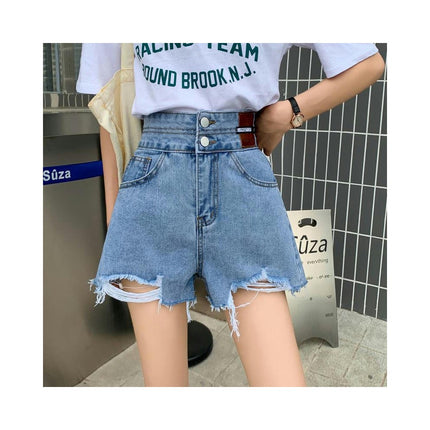 Women's High Waisted Ripped Denim Shorts Summer Frayed Raw Hem Jean Shorts