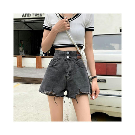 Women's High Waisted Ripped Denim Shorts Summer Frayed Raw Hem Jean Shorts