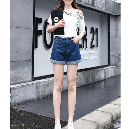 Jean Shorts for Women High Waisted Roll Hem Denim Shorts with Pockets