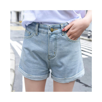 Jean Shorts for Women High Waisted Roll Hem Denim Shorts with Pockets