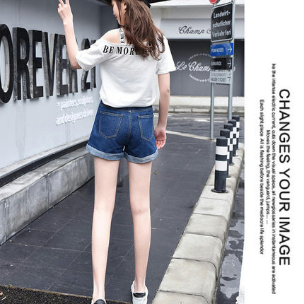 Jean Shorts for Women High Waisted Roll Hem Denim Shorts with Pockets