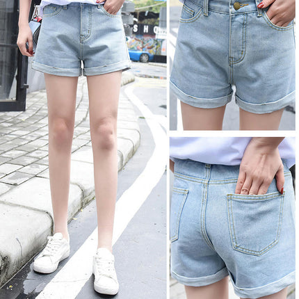 Jean Shorts for Women High Waisted Roll Hem Denim Shorts with Pockets