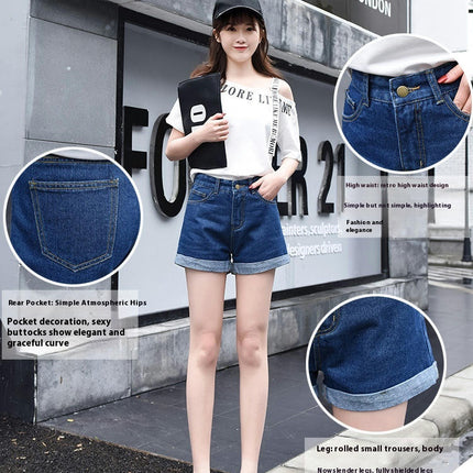 Jean Shorts for Women High Waisted Roll Hem Denim Shorts with Pockets