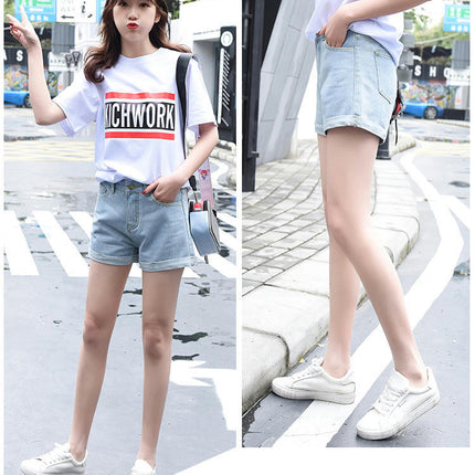 Jean Shorts for Women High Waisted Roll Hem Denim Shorts with Pockets