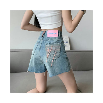 Ripped Jean Shorts for Women Summer Casual High Waisted  Frayed Raw Hem Denim Shorts