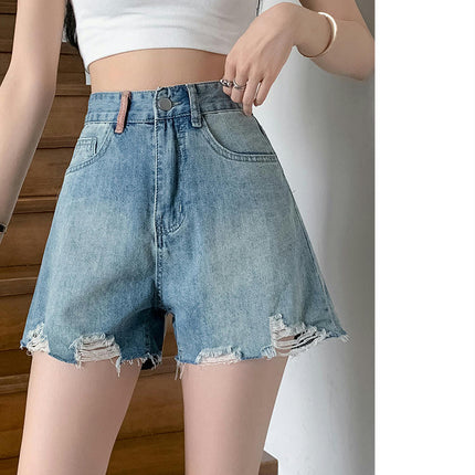 Ripped Jean Shorts for Women Summer Casual High Waisted  Frayed Raw Hem Denim Shorts