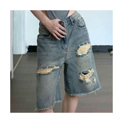 Womens Denim Ripped Bermuda Shorts Distressed Wide Leg Short Jeans