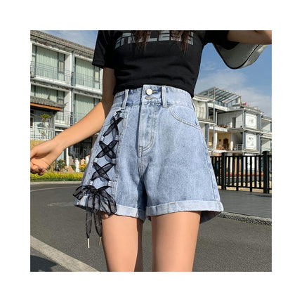 Denim Shorts for Women High Rise Jean Shorts Folded Hem Short Jeans