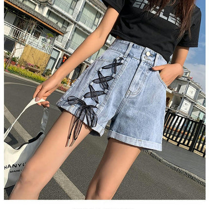 Denim Shorts for Women High Rise Jean Shorts Folded Hem Short Jeans