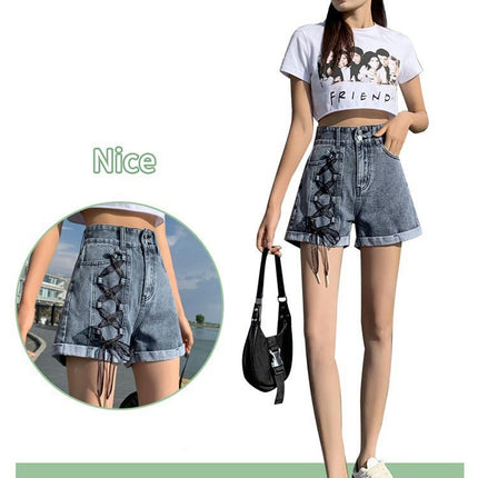 Denim Shorts for Women High Rise Jean Shorts Folded Hem Short Jeans