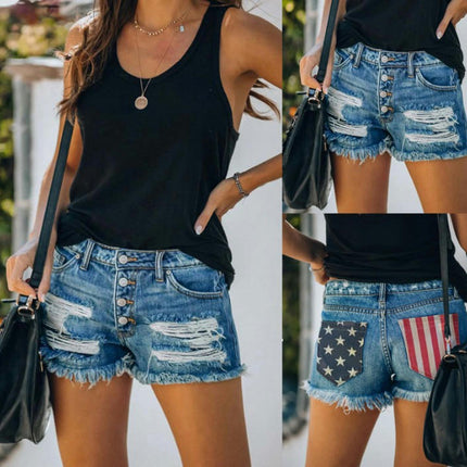 Women's Casual Mid Waisted Denim Shorts Frayed Raw Hem Ripped Jean Shorts-A2