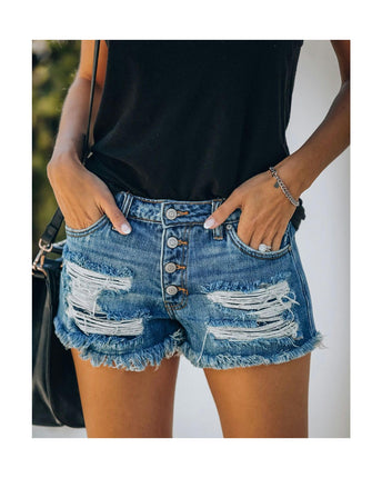 Women's Casual Mid Waisted Denim Shorts Frayed Raw Hem Ripped Jean Shorts-A2