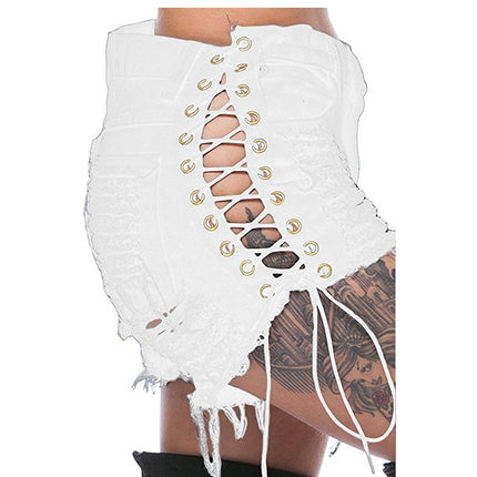 Womens Sexy Ripped Hole Denim Shorts Lace Up Jeans Hot Pants