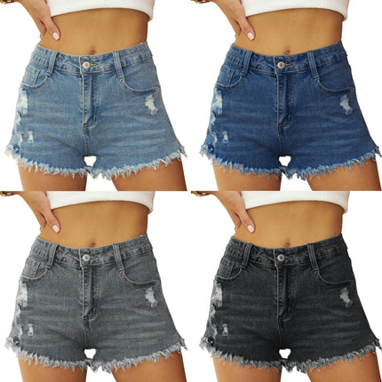 Jean Shorts for Women Mid Waisted Ripped Stretchy Raw Hem Casual Denim Shorts